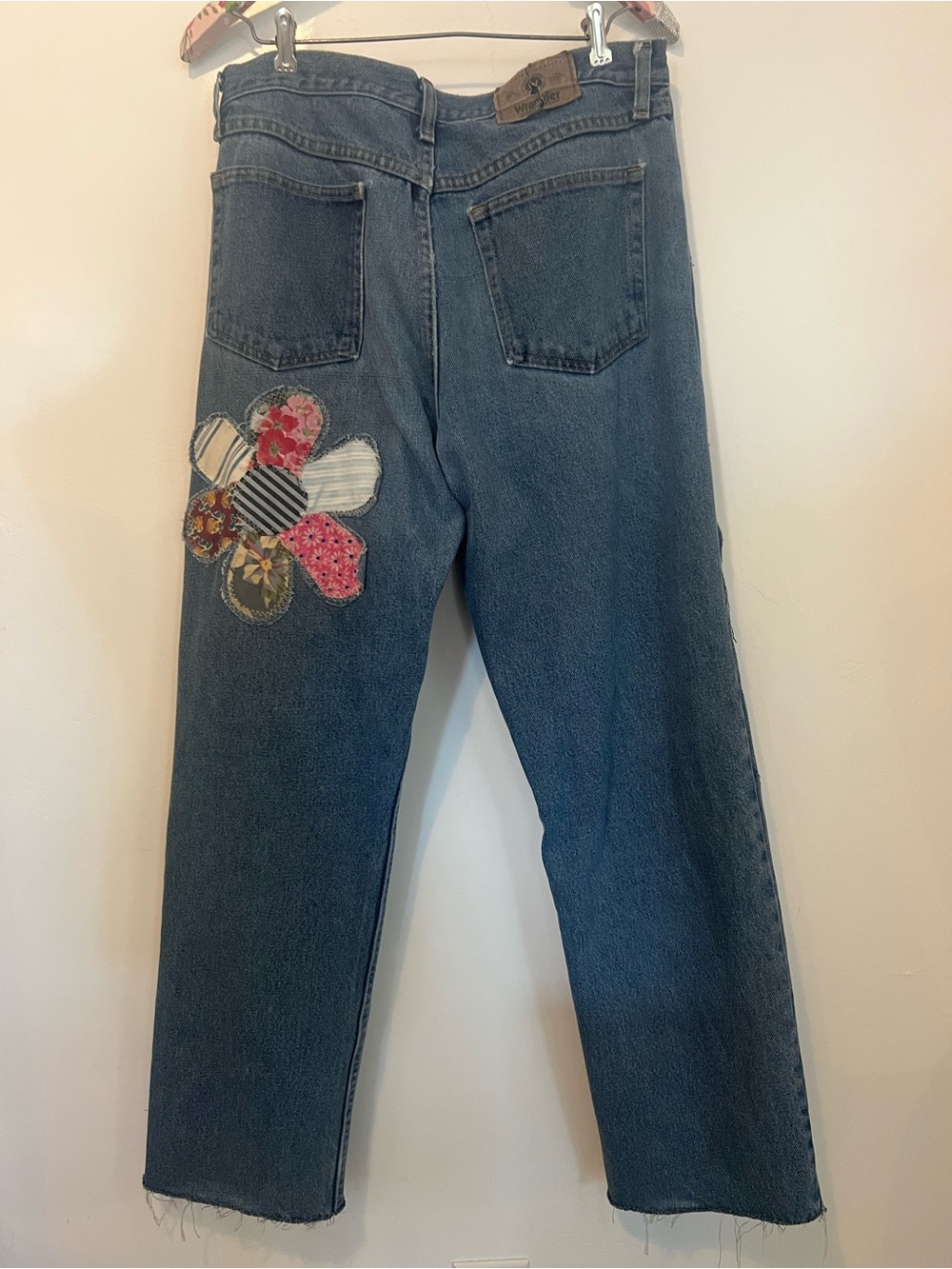 Upcycled Wrangler Blue Floral applique Patchwork Jeans - Picture 4 of 10